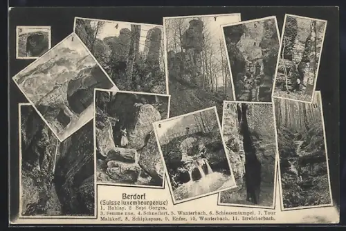 AK Berdorf, Hohlay, Sept Gorges, Femme nue, Schnellert, Wanterbach, Schiessentumpel et al