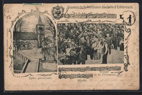 AK Echternach, Procession dansante, Groupe de la Procession, Melodie, Eglise paroissiale