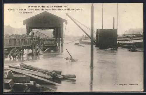 AK Givet, Port et Débarcadère de la Société Industrielle de Métaux lors de l`inondation du 27-28 février 1910