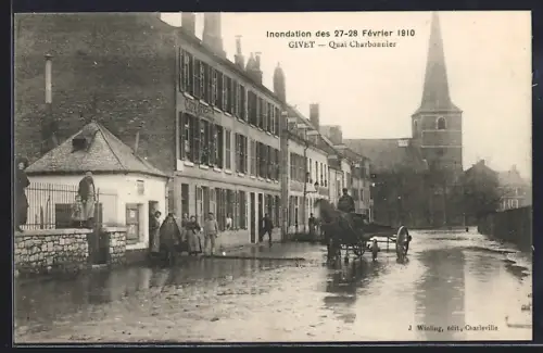AK Givet, Inondation des 27-28 Février 1910, Quai Charbonnier