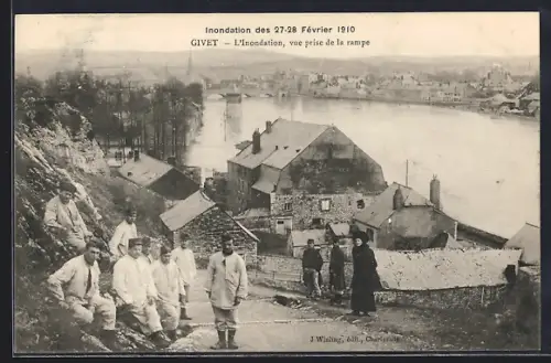 AK Givet, L`Inondation, vue prise de la rampe