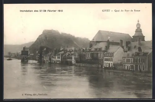 AK Givet, Quai du Fort de Rome lors de l`inondation des 27-28 février 1910