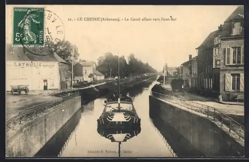AK Le Chesne /Ardennes, Le Canal allant vers Pont-Bar