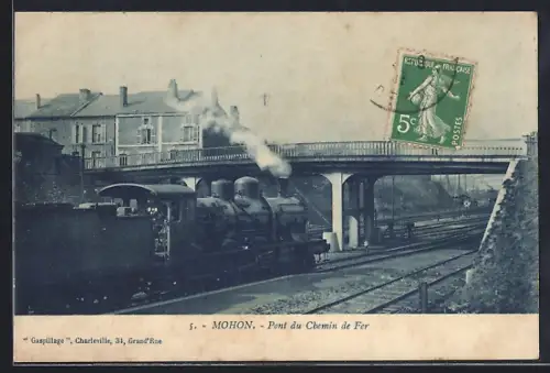AK Mohon, Pont du Chemin de Fer avec locomotive à vapeur