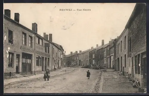AK Renwez, Rue Neuve avec des enfants jouant dans la rue