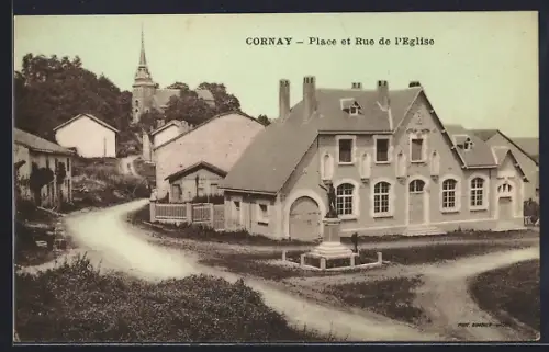 AK Cornay, Place et Rue de l`Église