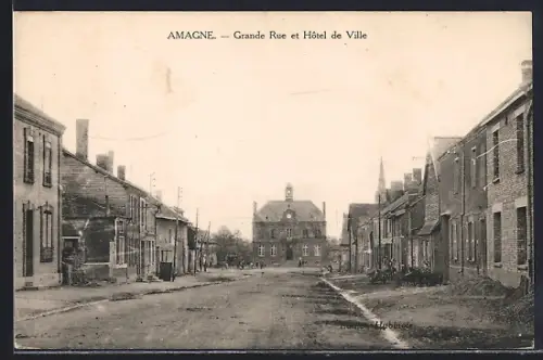 AK Amagne, Grande Rue et Hôtel de Ville