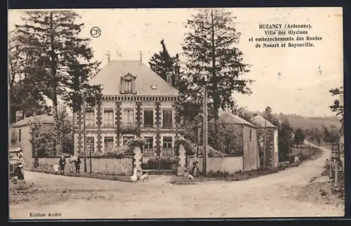 AK Buzancy /Ardennes, Villa des Glycines et embranchements des Routes de Nouart et Bayonville