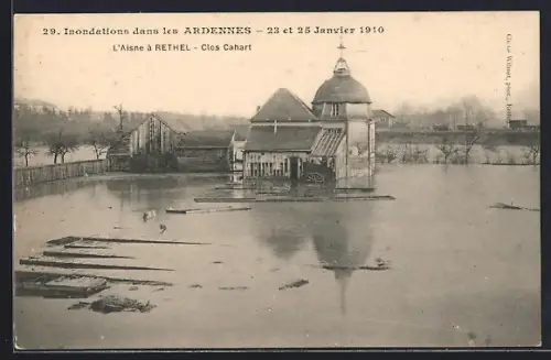 AK Rethel, L`Aisne au Clos Cahart lors des inondations de janvier 1910