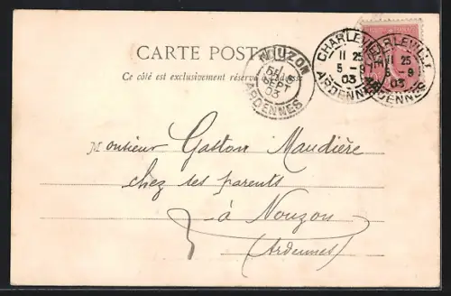 AK Donchery, Maison avec cavalier et charrette devant l`entrée