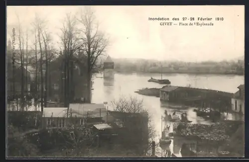AK Givet, Inondation des 27-28 Février 1910, Place de l`Esplanade