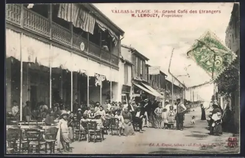 AK Valras-la-Plage, Grand Café des Étrangers animé