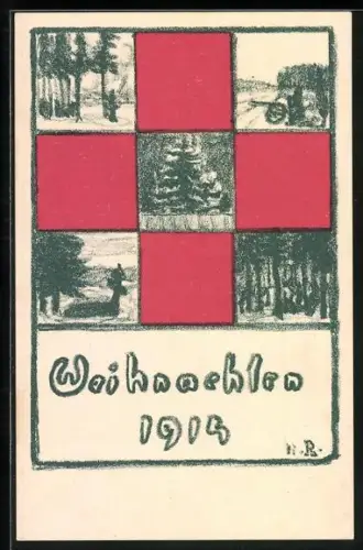 AK München-Schwabing, Vereinslazarett in der Antonienstrasse 6, Weihnachten 1914, Rotes Kreuz