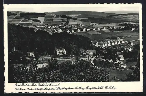 AK Bad Thal im Thür. Wald, Blick von Ruine Scharfenburg auf Wartheghiem, Siedlung, Knopfsteinböhl