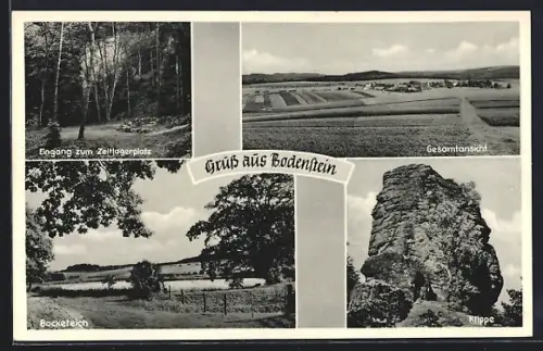 AK Bodenstein / Seesen, Eingang zum Zeltlagerplatz, Klippe, Bocketeich, Gesamtansicht