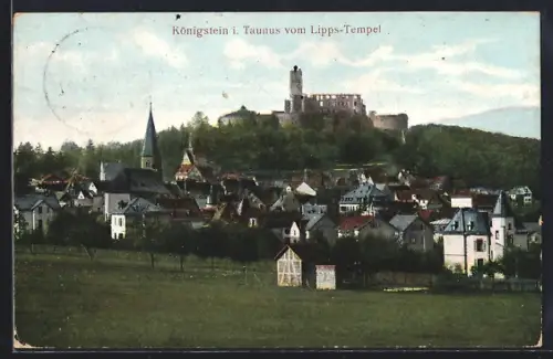 AK Königstein i. Taunus, Blick auf Burg und Stadt vom Lipps-Tempel