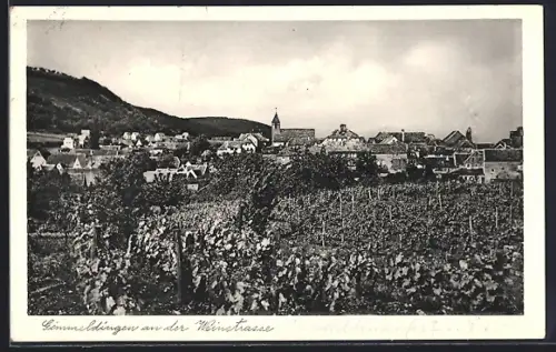 AK Gimmeldingen an der Weinstrasse, Ortsansicht, Weinberge, Kirche