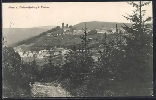 AK Niederreifenberg i. Taunus, Ortsansicht mit Burgruine