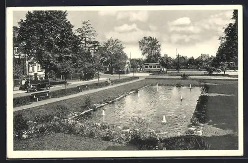 AK Oberursel /Taunus, Anlagen, Teich, Strassenbahn