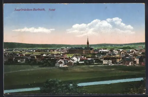 AK Saarbrücken-Burbach, Totalansicht, Stadtpanorama, Kirche