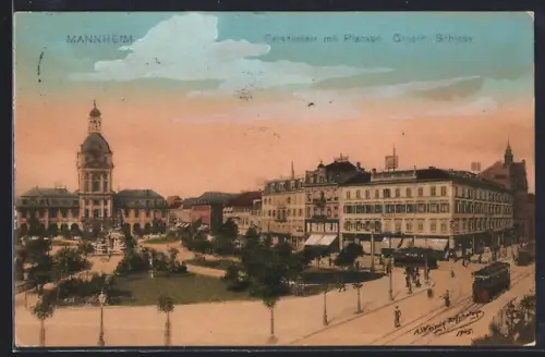 AK Mannheim, Paradeplatz mit Planken, Grosses Schloss