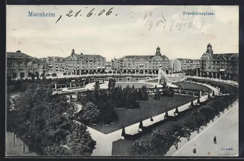 AK Mannheim, Friedrichsplatz, Parkanlage, Brunnen