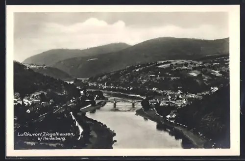 AK Ziegelhausen b. Heidelberg, Flusslandschaft, Brücke