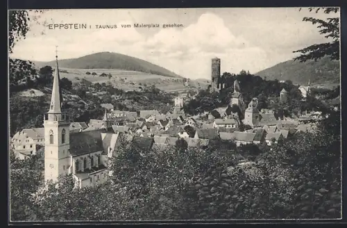 AK Eppstein i. Taunus, Blick vom Malerplatz auf Kirche und Burg