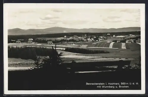 AK Benneckenstein i. Hochharz, Panorama mit Wurmberg und Brocken