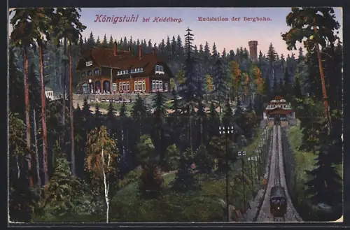 AK Königstuhl bei Heidelberg, Endstation der Bergbahn, Königstuhl-Restauration