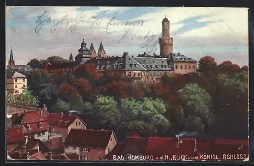 Künstler-AK Bad Homburg v. d. H., Blick zum Königl. Schloss