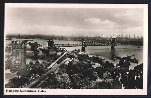 AK Homberg /Niederrhein, Hafen, Brücke, Industriekulisse