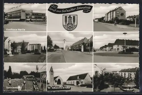 AK Salzgitter-Lebenstedt, Kaufhaus Hertie, Schwimmbad, St. Johannis-Kirche