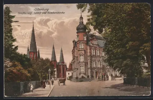 AK Oldenburg / O., Grossherzogl. Schloss und Lambertikirche