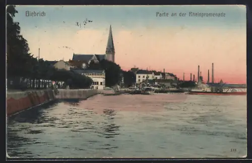 AK Biebrich / Rhein, Partie an der Rheinpromenade