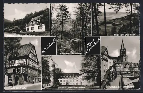AK Rotenburg a. d. Fulda, Waldcafé Haus Kottenbach, Schloss Landesfinanzschule, Fuldabrücke Stiftskirche