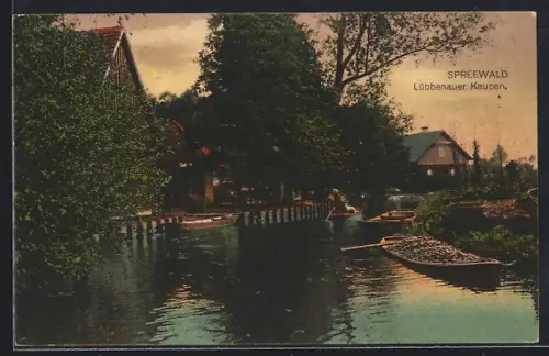 AK Spreewald, Lübbenauer Kaupen, Fliess, Kähne, Bauernhäuser
