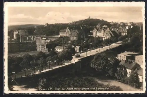 AK Plauen i. V., Blick auf Strasse und Bärenstein