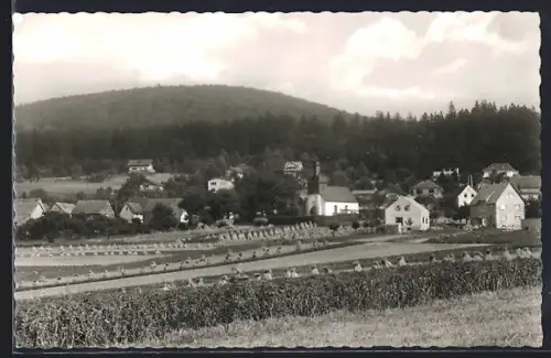 AK Glashütten im Taunus, Ortsansicht mit Kirche und Feldern