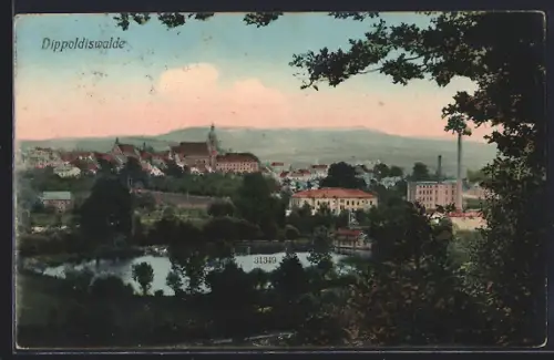 AK Dippoldiswalde, Stadtansicht, Teich, Kirche