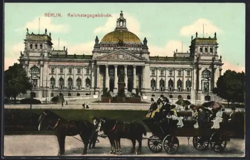 AK Berlin-Tiergarten, Reichstagsgebäude, Pferdekutsche