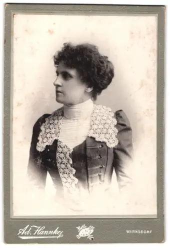 Fotografie Ad. Hannke, Warnsdorf, Hauptstrasse 523, Dame im Profil mit Spitzenkragen