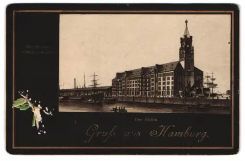 Fotografie Lithografie unbekannter Fotograf, Ansicht Hamburg, Blick nach dem Kaiserspeicher am Hafen