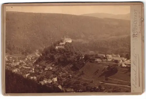 Fotografie Eduard Losche, Rudolstadt, Ansicht Schwarzburg / Thür., Blick auf den Ort mit Schloss