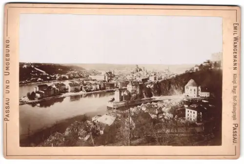 Fotografie Emil Wangemann, Passau, Ansicht Passau, Blick auf die Landspitze mit den beiden Flüssen