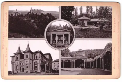 Fotografie Gustav Schmidt, Arolsen, Ansicht Bad Wildungen, Georg Victorquelle, Königsquelle, Neues Kurhaus, Schloss