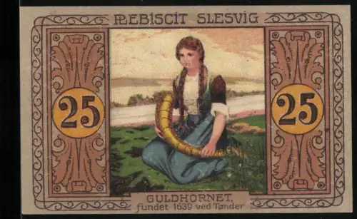Notgeld Tondern 1920, 25 Pfennig, Mädchen mit Goldhorn, Seriennummer 13322