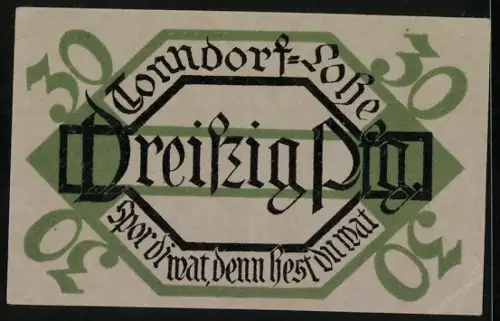 Notgeld Tonndorf-Lohe 1921, 30 Pfennig, Alter Grenzstein und Schriftzüge