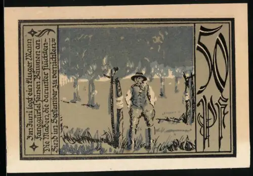 Notgeld Aschersleben 1921, 50 Pf, Mann im Waldbrand, Seriennummer 5314