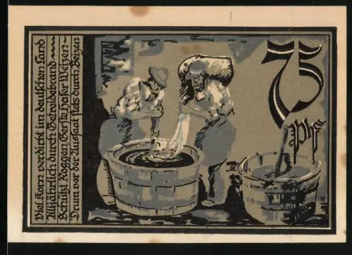 Notgeld Aschersleben 1921, 75 Pfennig, Frauen mit Waschzuber, Seriennummer 04562